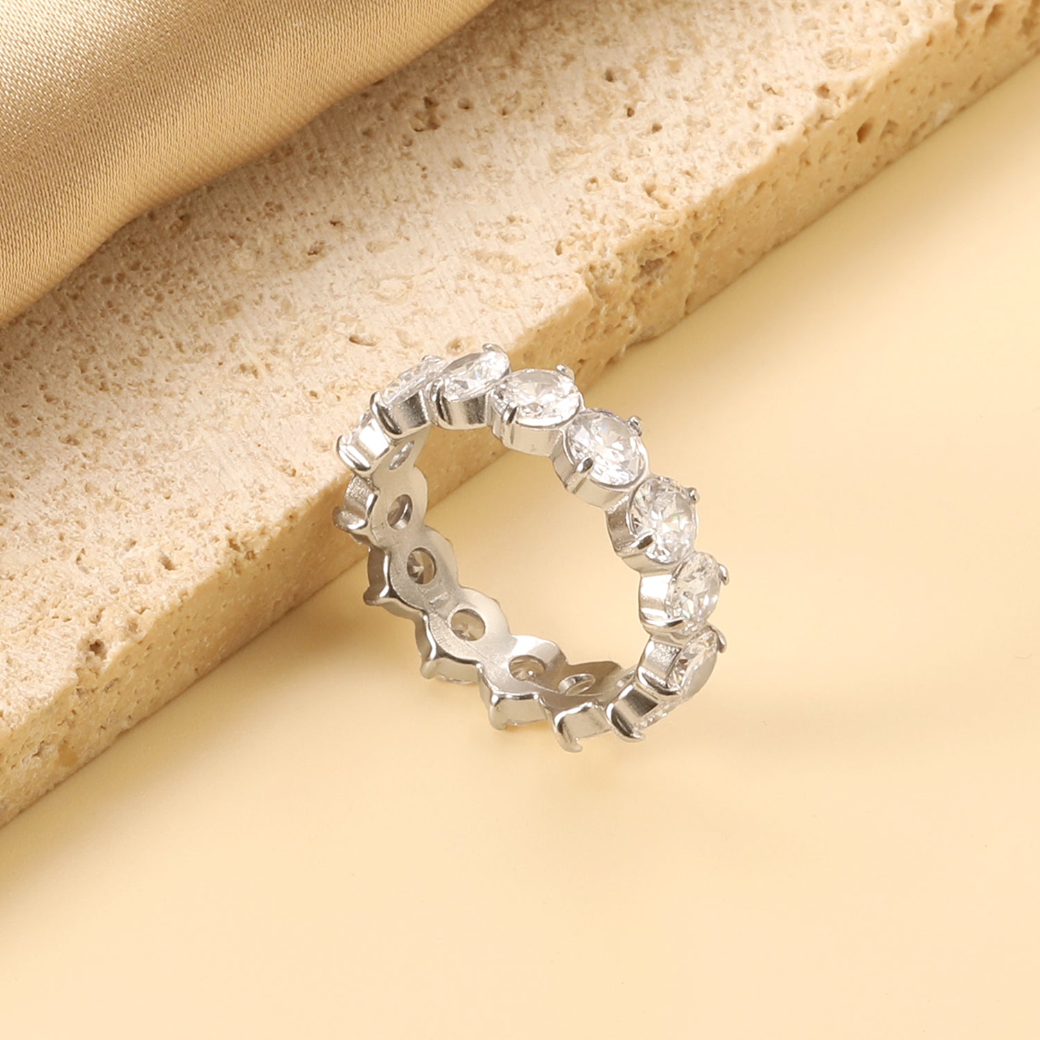 New white stone ring female light luxury sense of high class with elegant temperament metal wind asonjewelry