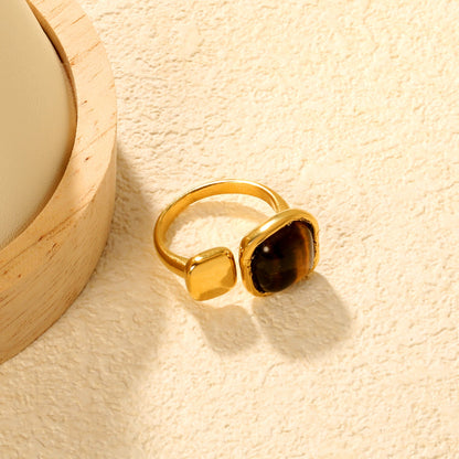 Wholesale 18K Gold Plated Square Pearl & Tiger Eye Adjustable Ring Hypoallergenic asonjewelry