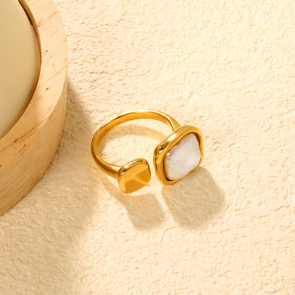 Wholesale 18K Gold Plated Square Pearl & Tiger Eye Adjustable Ring Hypoallergenic asonjewelry
