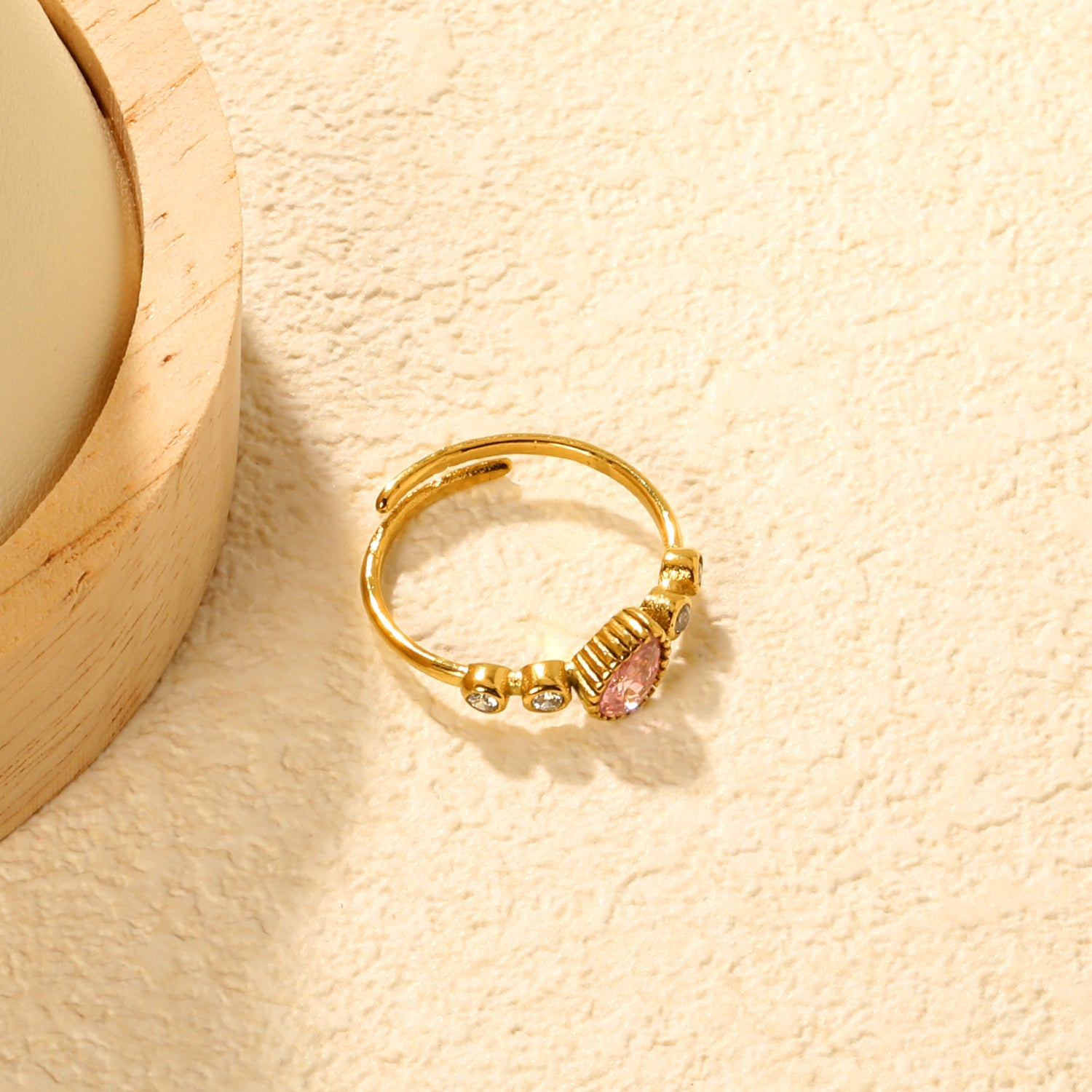 Wholesale 18K Gold Plated Pink Heart Crystal Open Ring Hypoallergenic asonjewelry