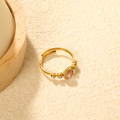 Wholesale 18K Gold Plated Pink Heart Crystal Open Ring Hypoallergenic asonjewelry