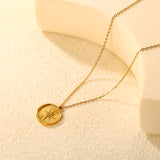 Diamond-set pentagram cast-craft necklace, gold