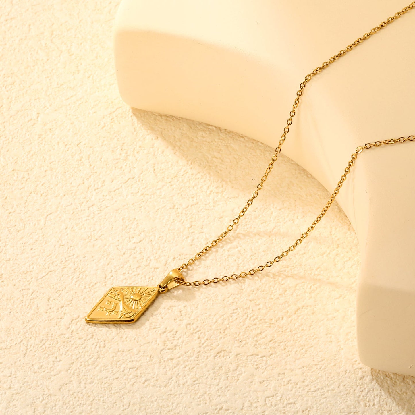 Unique Design Star Moon Casting Technique Necklace, Gold asonjewelry