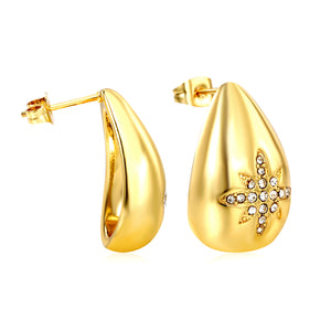 16*24.5mm teardrop octagons with white diamonds stud earrings gold color