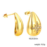 16*24.5mm teardrop octagons with white diamonds stud earrings gold color