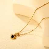 2.0mm Side-Mounted Bead Chain 40cm Necklace Heart-Shaped Adhesive Black Agate Gold