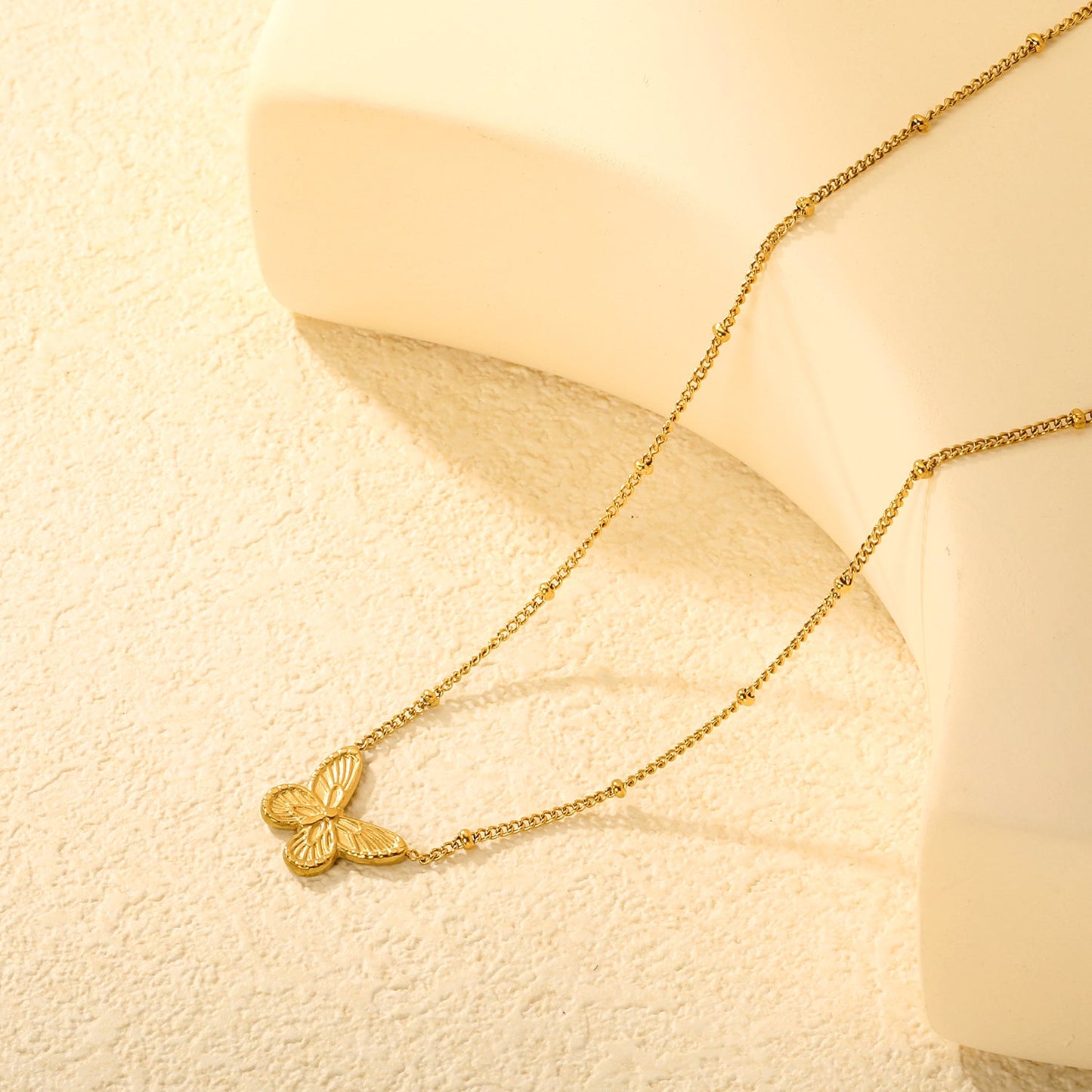 Butterfly design cast-craft necklace with beads, gold asonjewelry