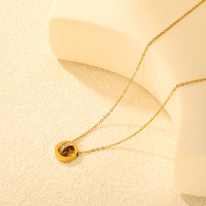 Diamond-set design necklace engraved with Roman numerals, gold asonjewelry