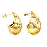 15.3*29mm teardrop crossover white diamond stud earrings gold color