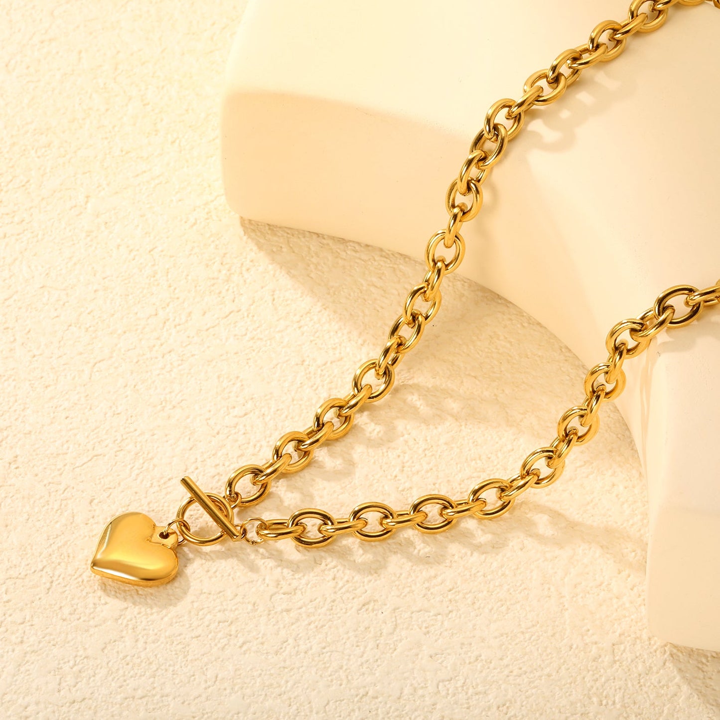 OT Oversized Chain Heart Pendant Necklace, Gold asonjewelry