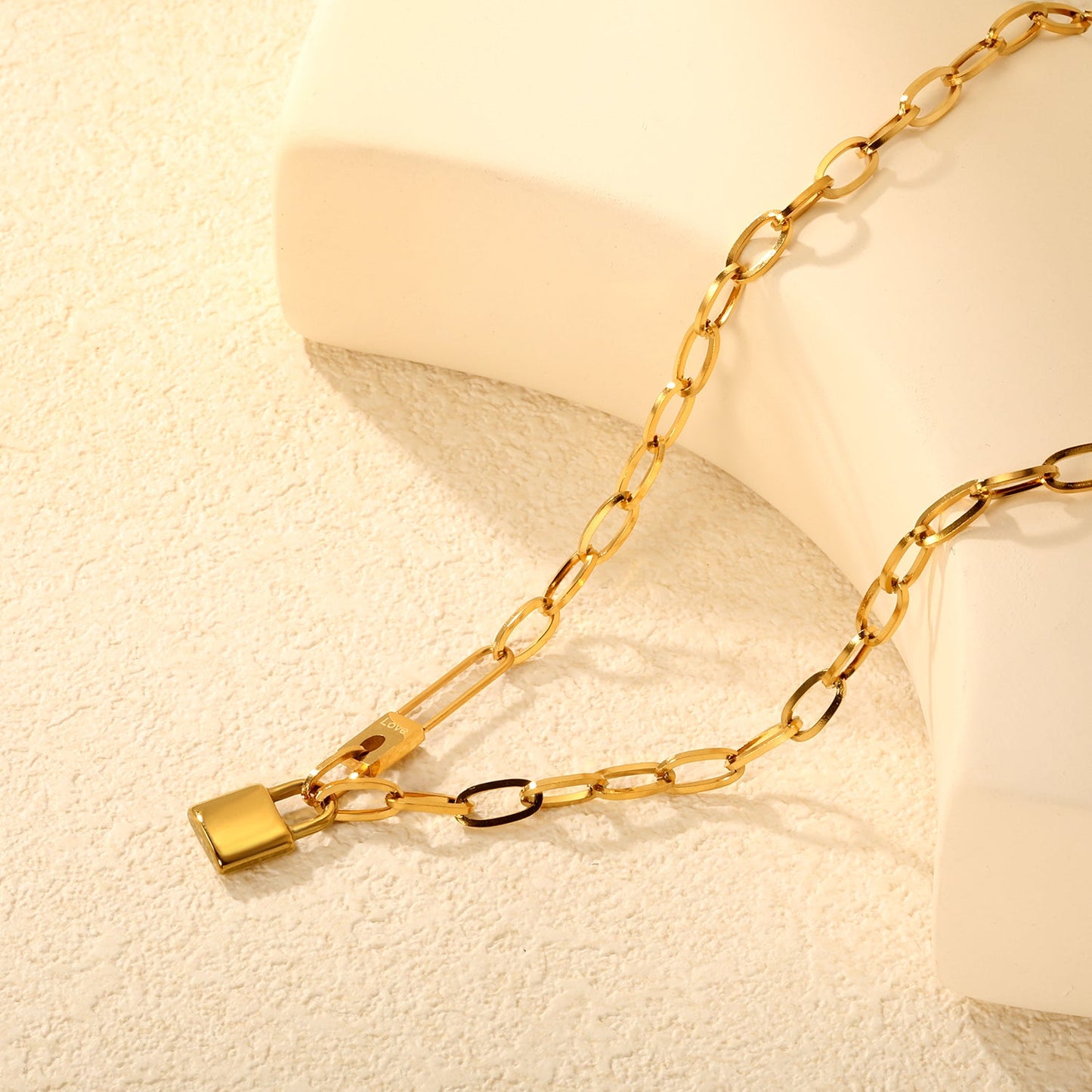 Chunky chain lock pendant necklace, gold asonjewelry