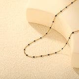 Deep Green Drip Resin Necklace 0.4mm Cross Chain 40+5cm + 6mm Round Pendant Gold