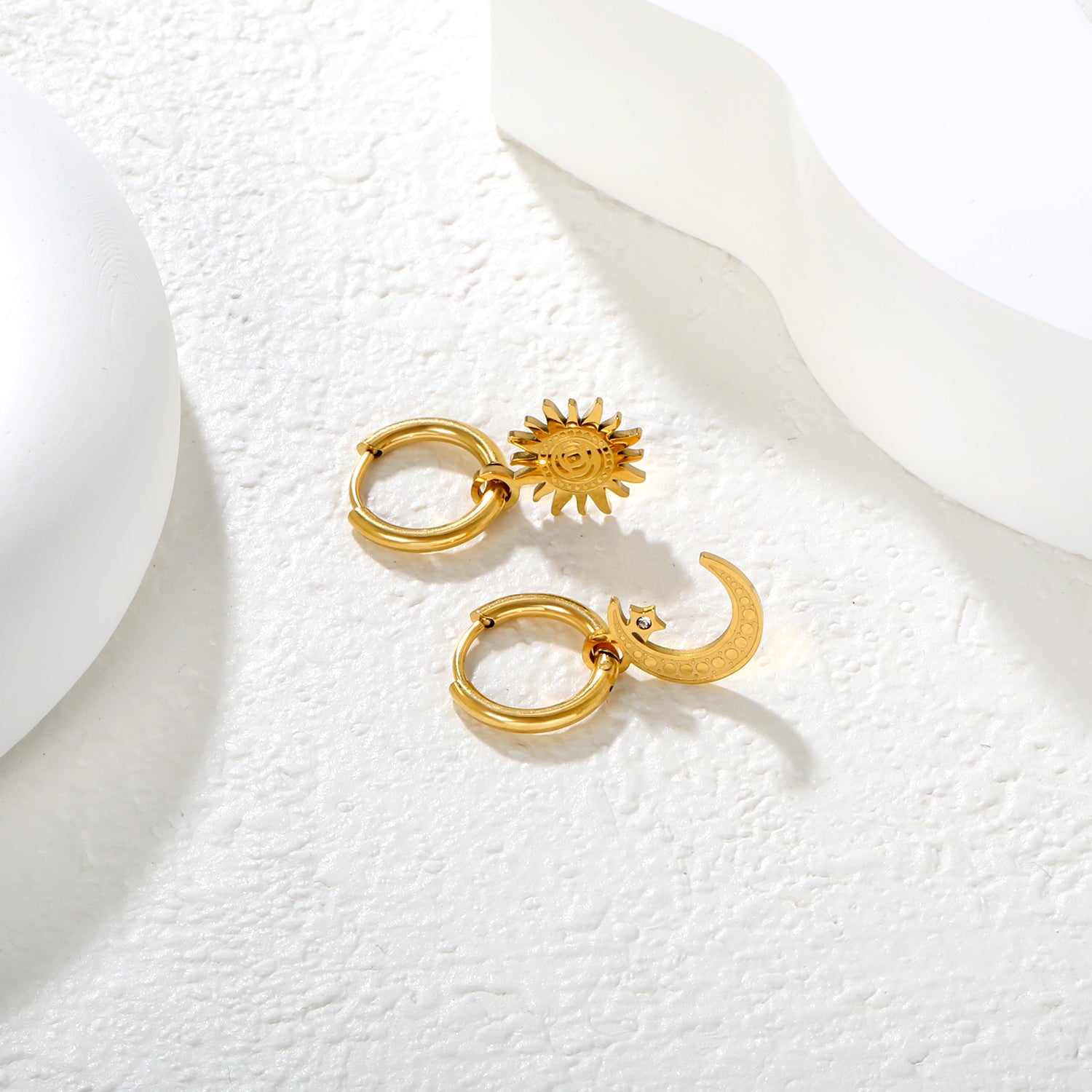 Sun & Moon Asymmetrical Earrings, Gold asonjewelry