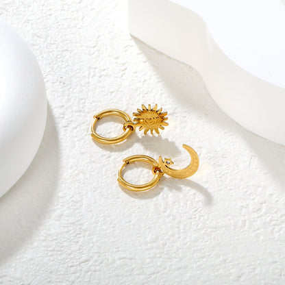 Sun & Moon Asymmetrical Earrings, Gold asonjewelry