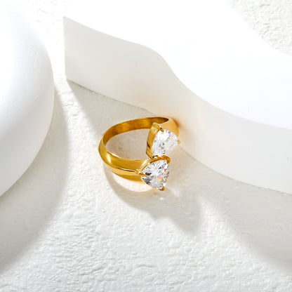 Wholesale 18K Gold Plated Double Gemstone Cocktail Ring Hypoallergenic asonjewelry