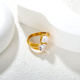 Wholesale 18K Gold Plated Double Gemstone Cocktail Ring Hypoallergenic