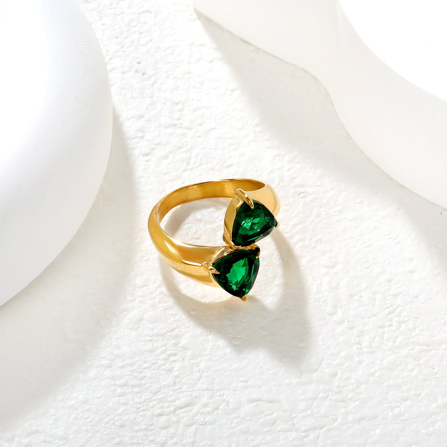 Wholesale 18K Gold Plated Double Gemstone Cocktail Ring Hypoallergenic asonjewelry