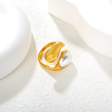 Wholesale 18K Gold Plated Sculpted Pearl & Smoky Quartz Ring Hypoallergenic