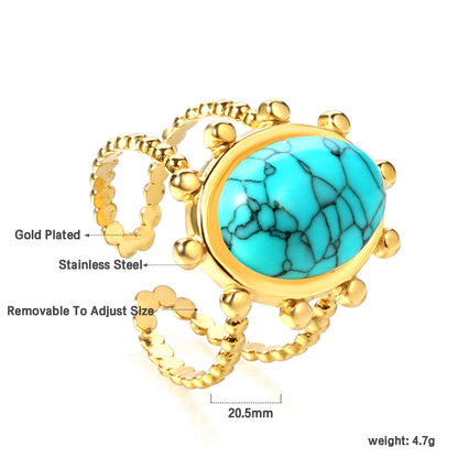 Single band ring clear natural stone + blue turquoise + anthophyllite asonjewelry