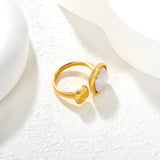 Wholesale 18K Gold Plated Square Pearl & Tiger Eye Adjustable Ring Hypoallergenic