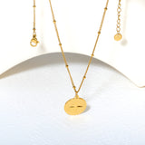 0.4mm Side-Pressed Bead Necklace 40+5cm+Tail Tag Gold Pendant Clasp Oval Clasp