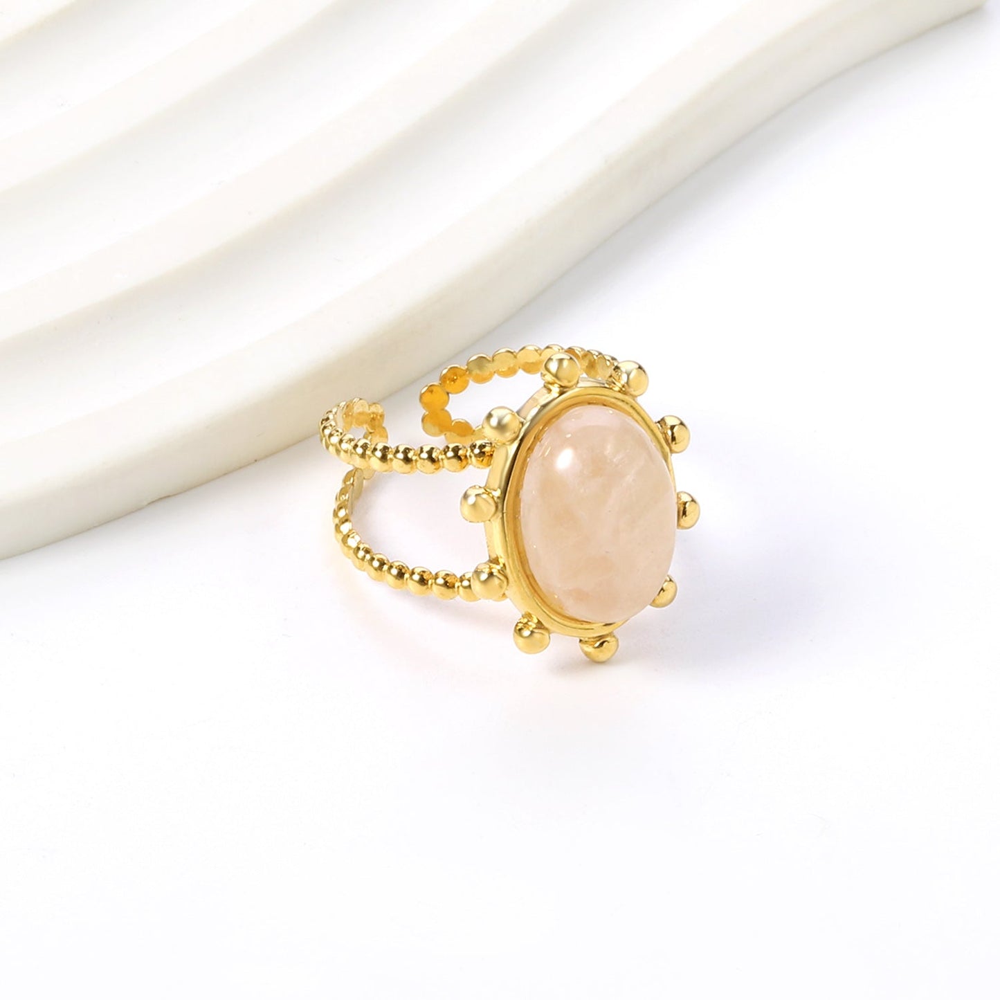 Single band ring clear natural stone + blue turquoise + anthophyllite asonjewelry