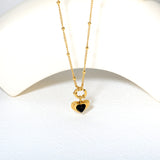 2.0mm Side-Mounted Bead Chain 40cm Necklace Heart-Shaped Adhesive Black Agate Gold