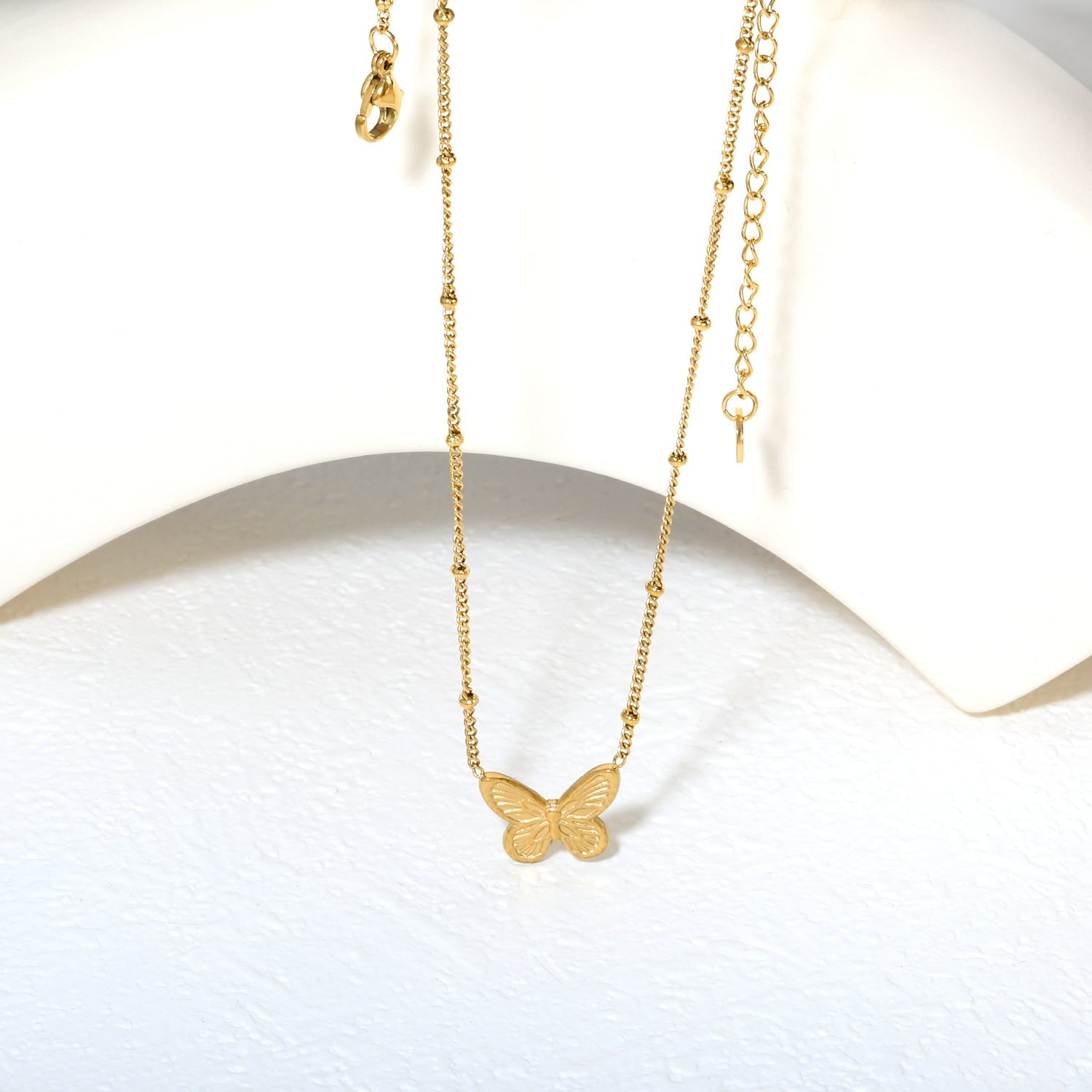 Butterfly design cast-craft necklace with beads, gold asonjewelry