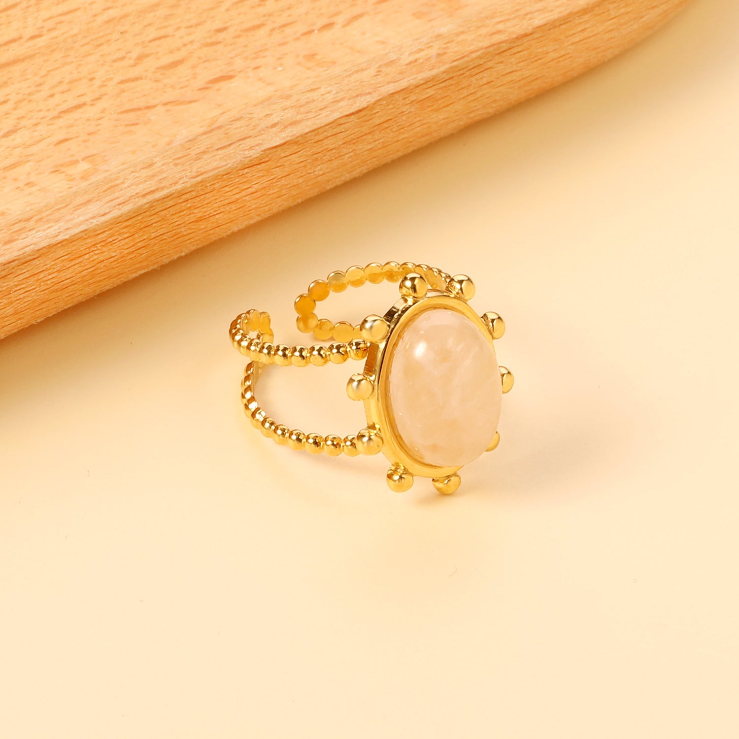 Single band ring clear natural stone + blue turquoise + anthophyllite asonjewelry