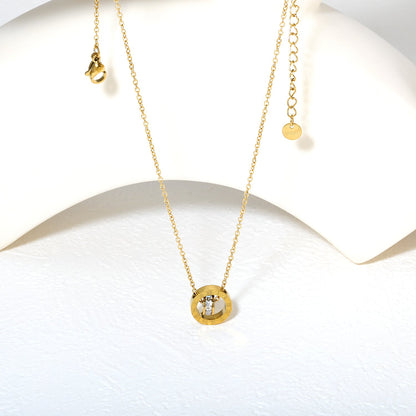 Diamond-set design necklace engraved with Roman numerals, gold asonjewelry