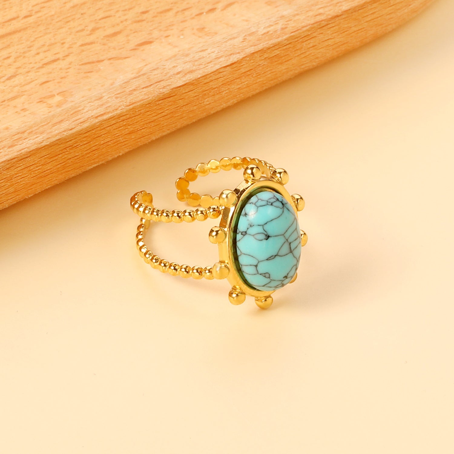 Single band ring clear natural stone + blue turquoise + anthophyllite asonjewelry