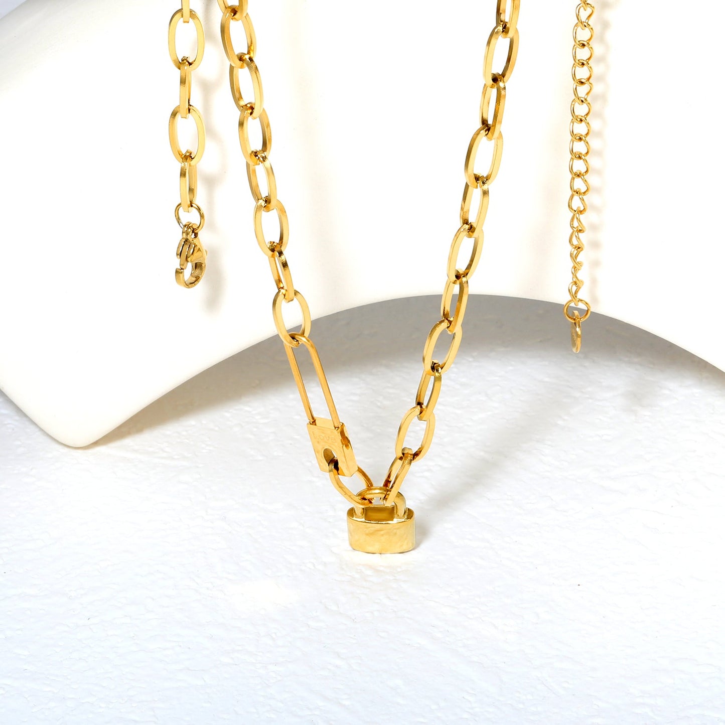 Chunky chain lock pendant necklace, gold asonjewelry