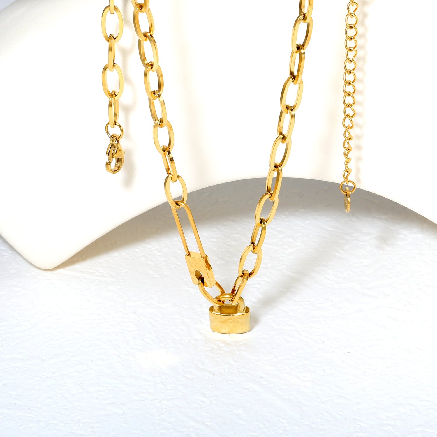 Chunky chain lock pendant necklace, gold asonjewelry