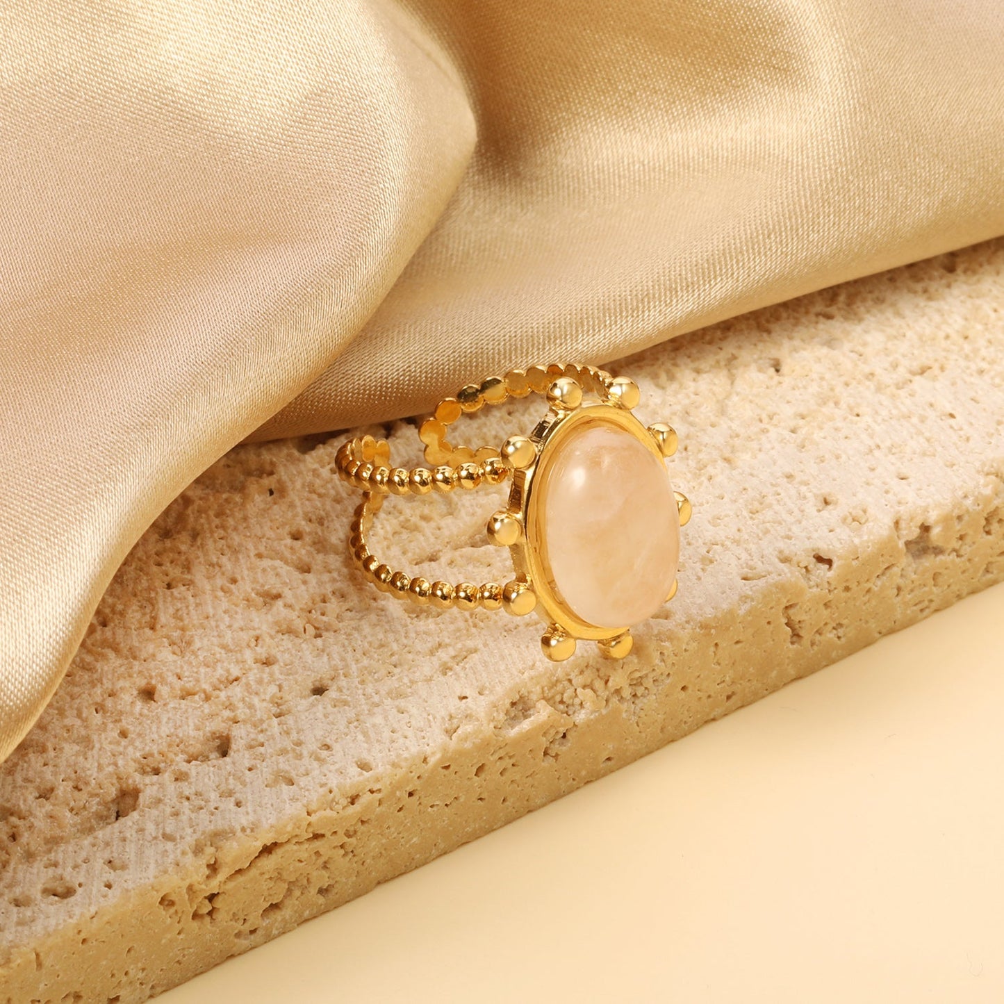 Single band ring clear natural stone + blue turquoise + anthophyllite asonjewelry