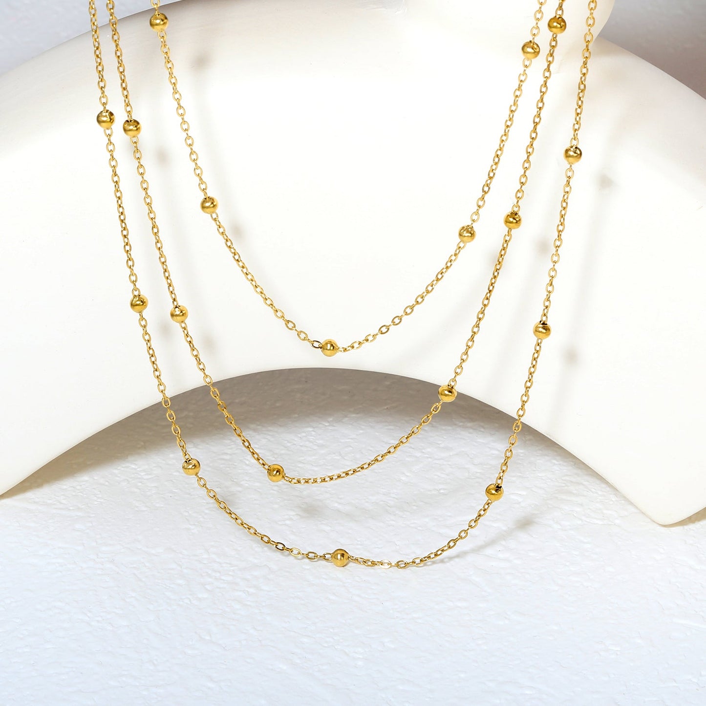 Triple-Style Necklace with Bead Details, Gold asonjewelry