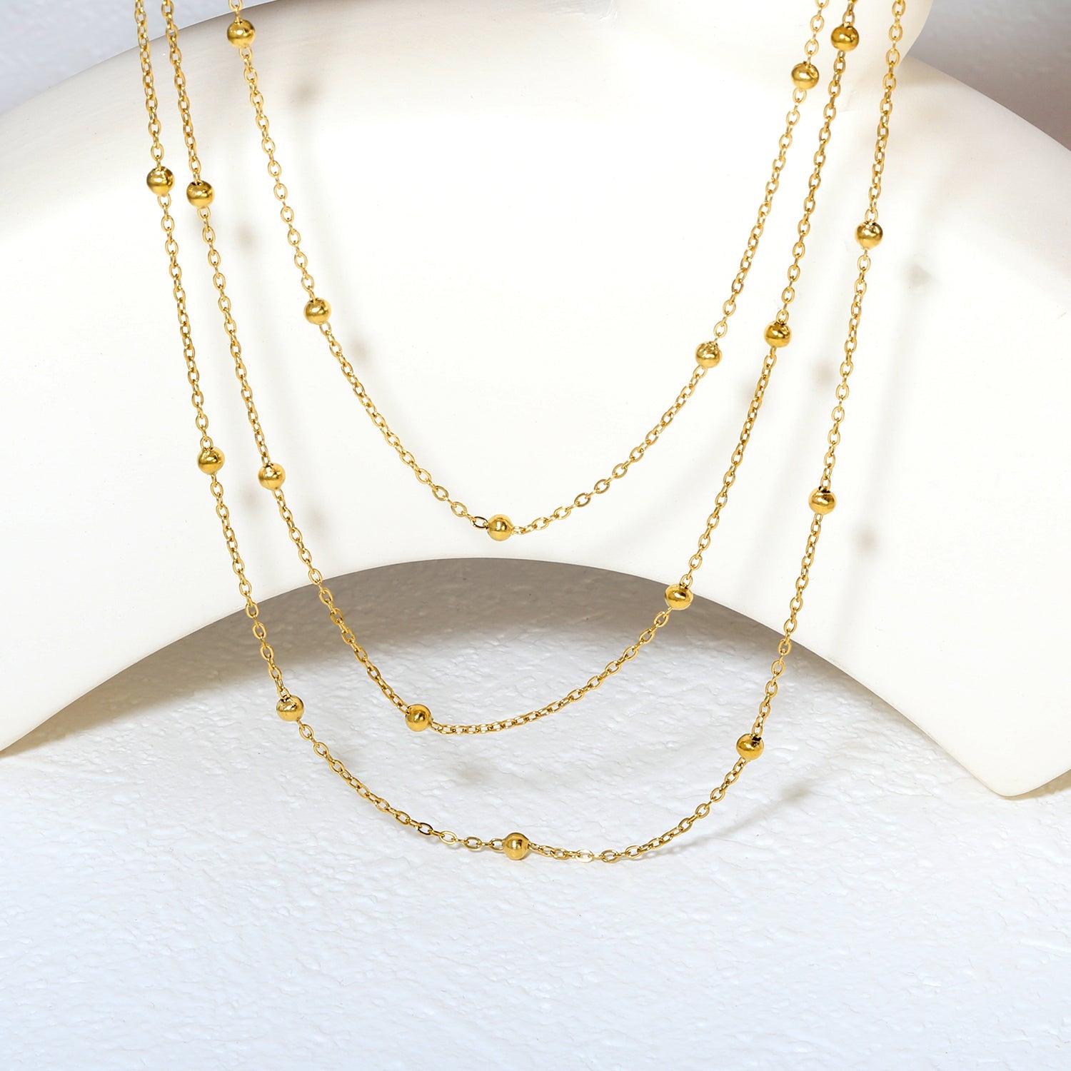Triple-Style Necklace with Bead Details, Gold asonjewelry