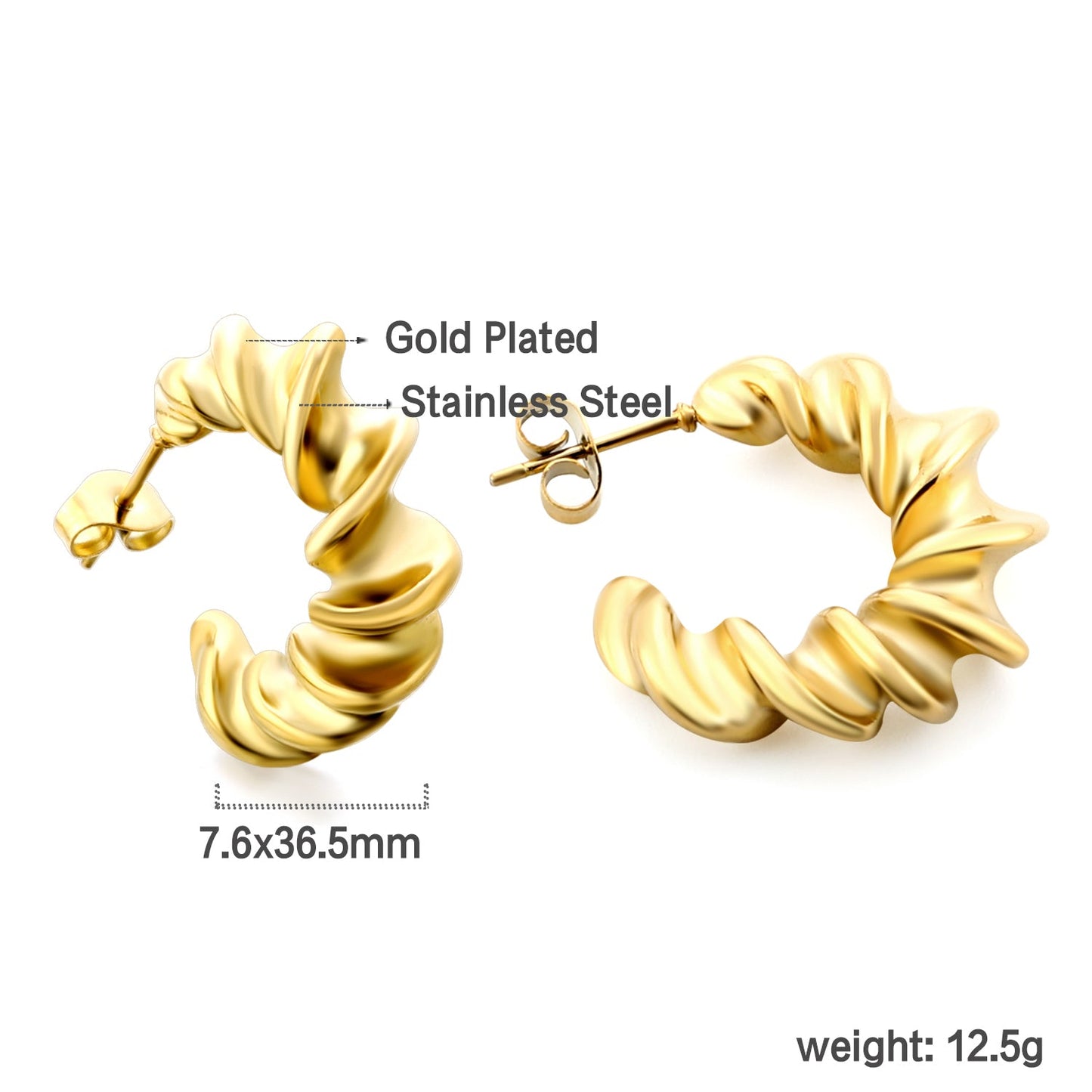C-shaped spiral ear clips 7.6*36.5mm asonjewelry