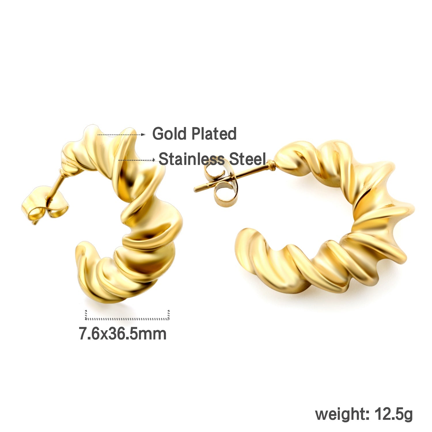 C-shaped spiral ear clips 7.6*36.5mm asonjewelry