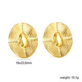 19*23.5mm oval shaped wavy piece stud earrings gold color