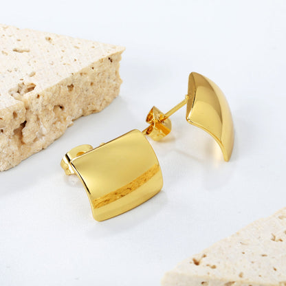 11.5*15mm curved rectangle stud earrings gold color asonjewelry