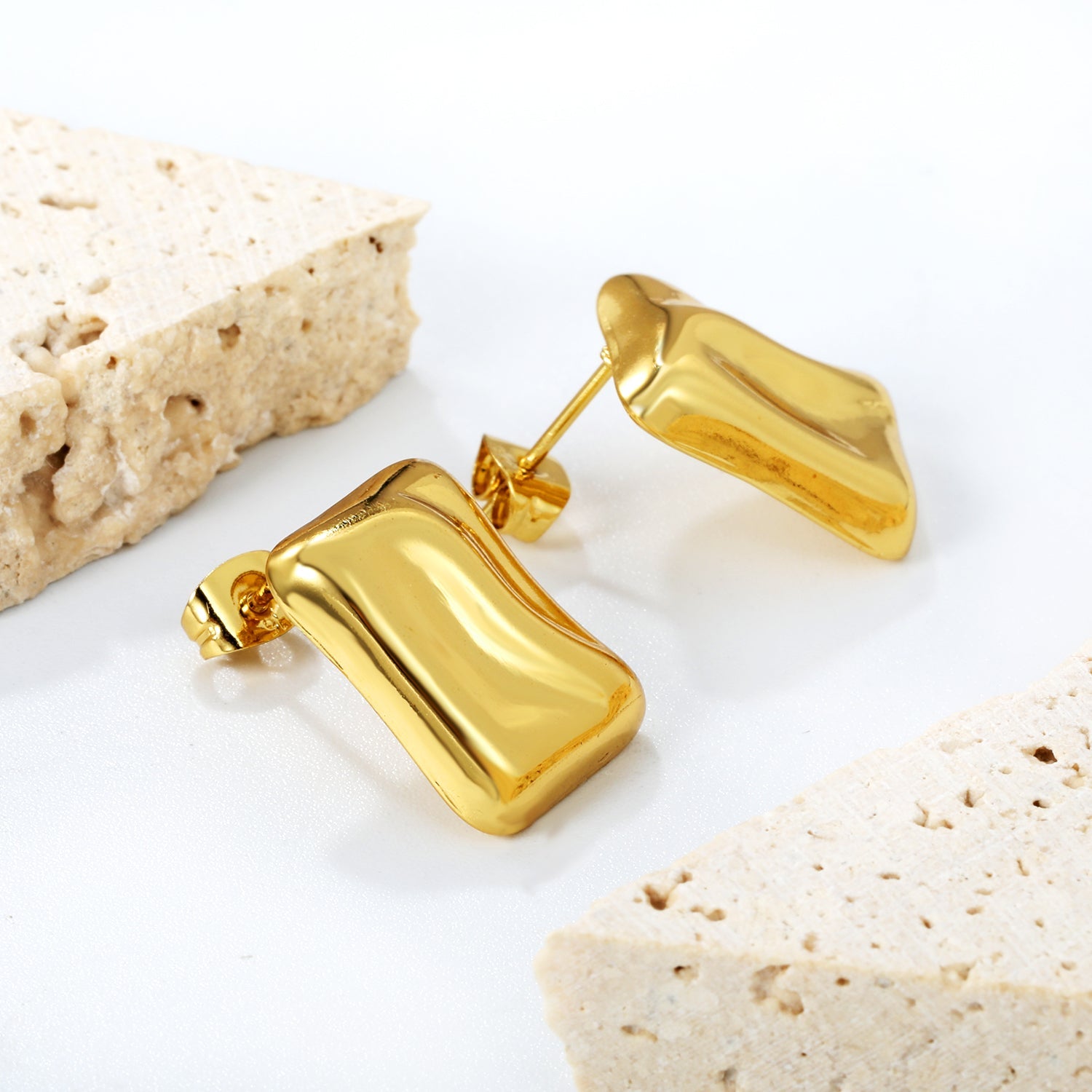13*17.5mm concave rectangle stud earrings gold color asonjewelry