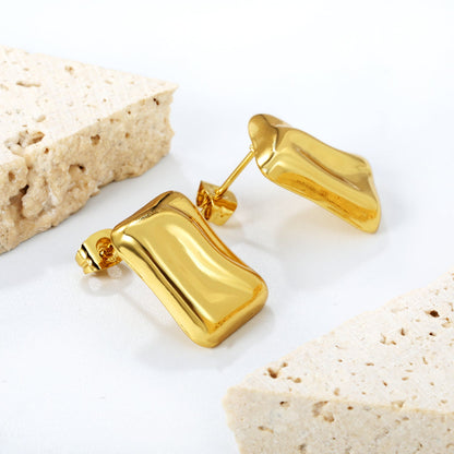 13*17.5mm concave rectangle stud earrings gold color asonjewelry