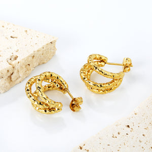 13*16.6mm three lines C-shaped earrings gold color