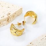 12.8*17.6mm Irregular pattern C-shaped stud earrings with white diamonds gold color