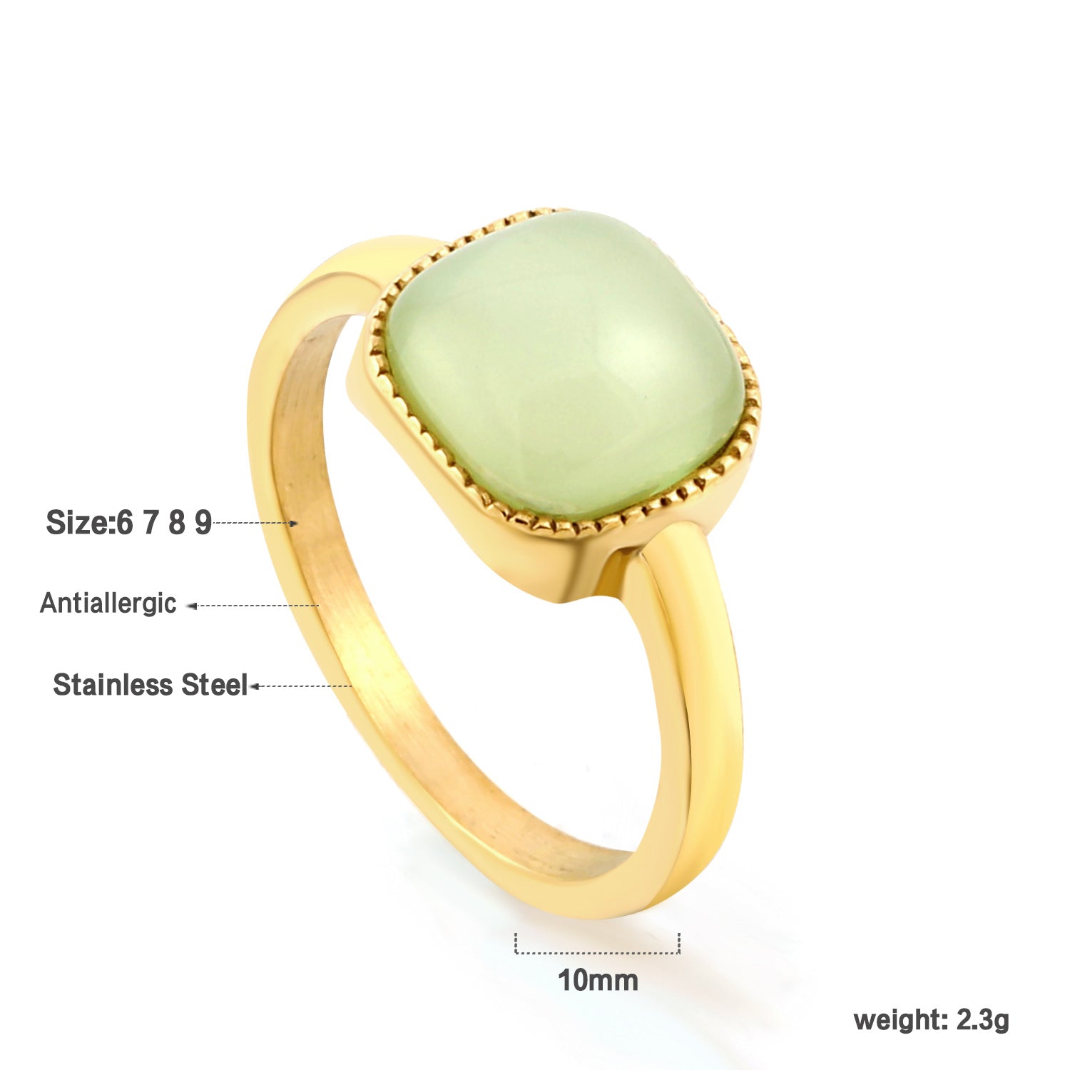 Square band with green natural stone ring asonjewelry