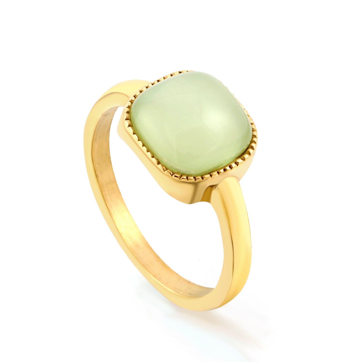 Square band with green natural stone ring asonjewelry