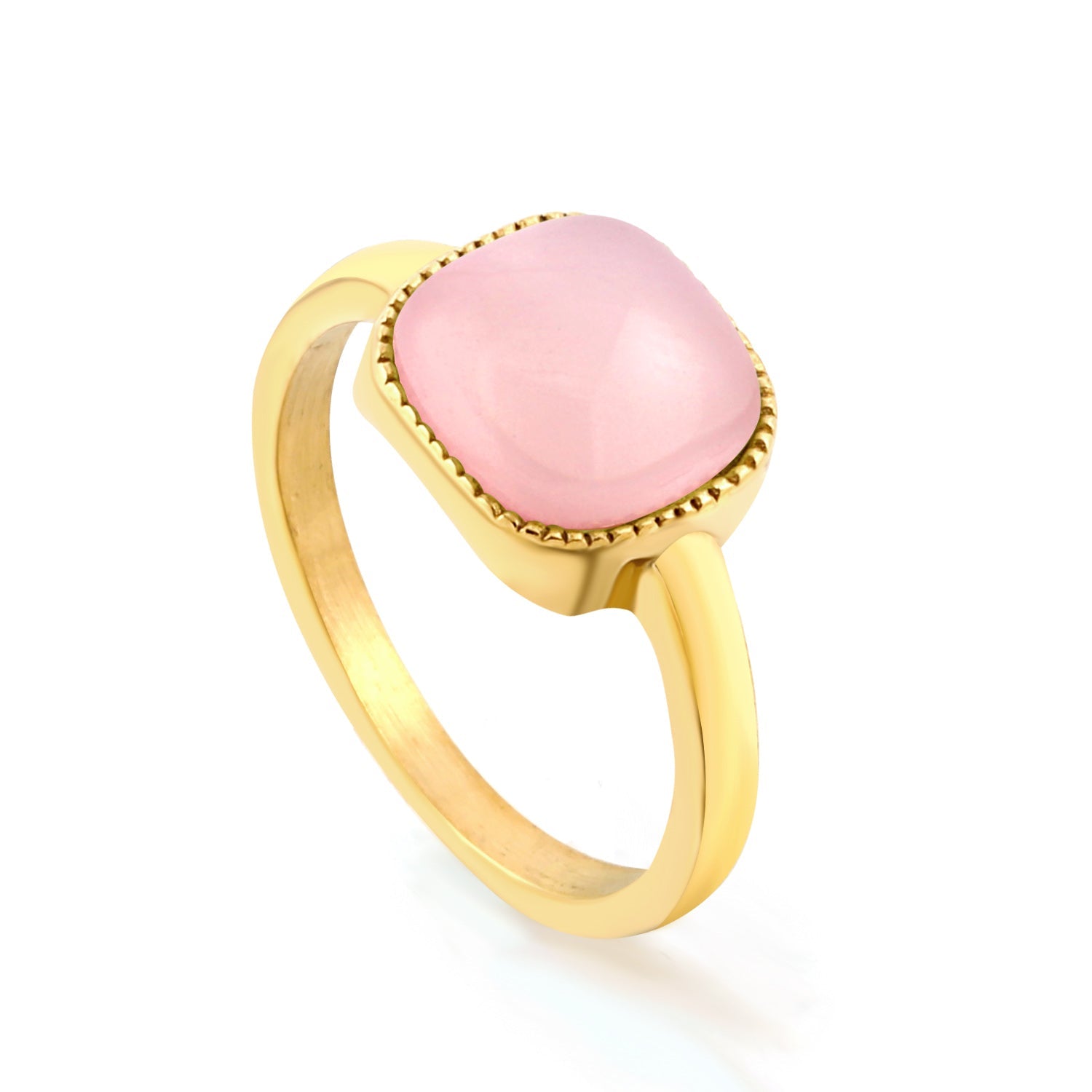 Square band with Pink natural stone ring asonjewelry