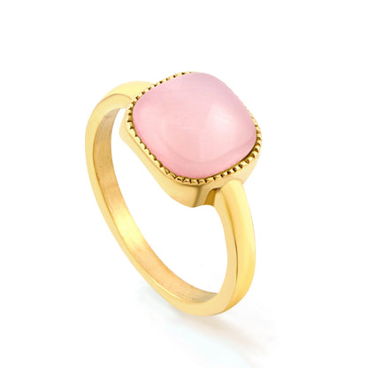 Square band with Pink natural stone ring asonjewelry