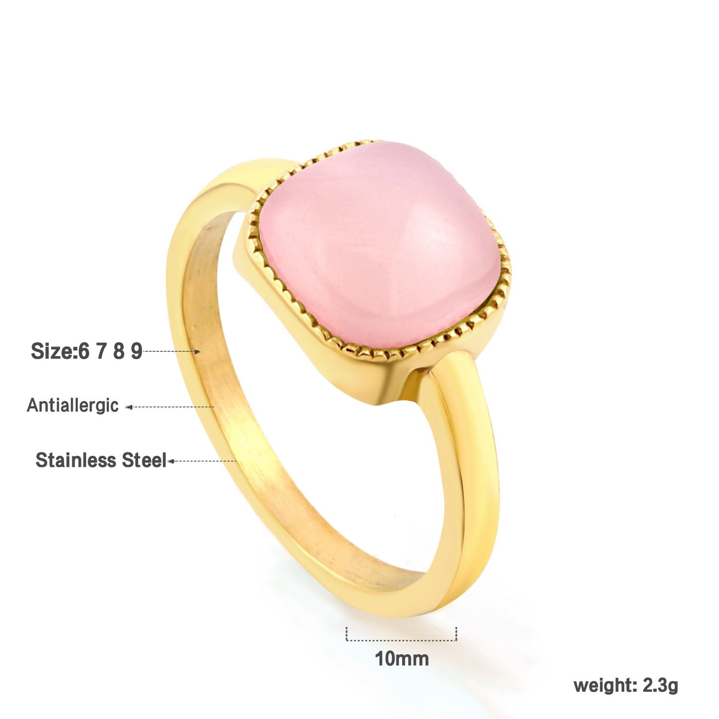 Square band with Pink natural stone ring asonjewelry