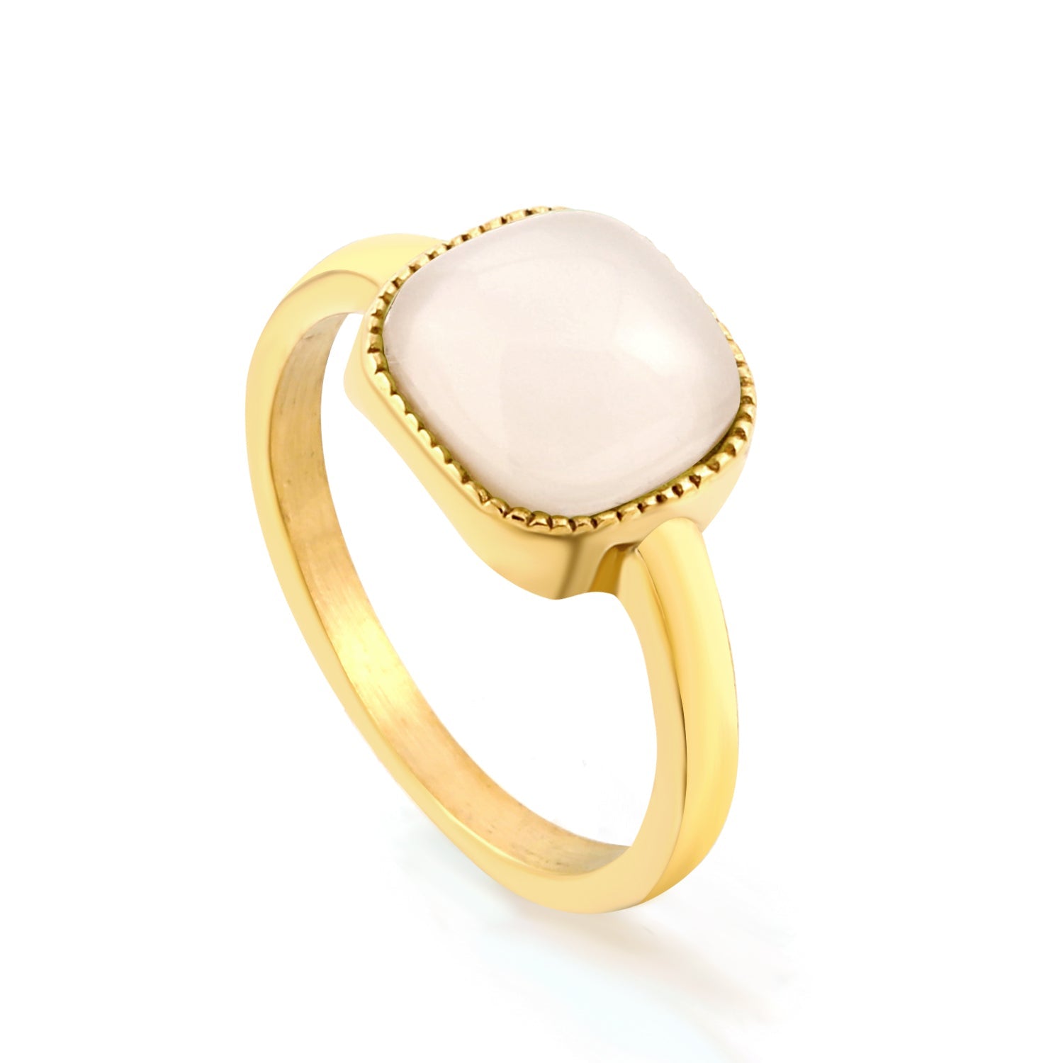 Square band with White natural stone ring asonjewelry